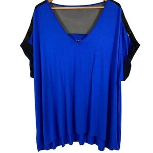 Lane Bryant Womens Blouse Top Size 26/28 Short Sleeve Sequins Pullover Blue